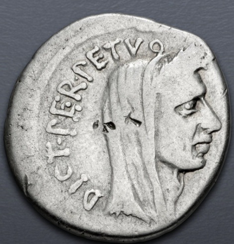 Julius Caesar, 44 BCE, Feb-Mar   (Rome mint - P. Sepullius Macer moneyer - AR Denarius)